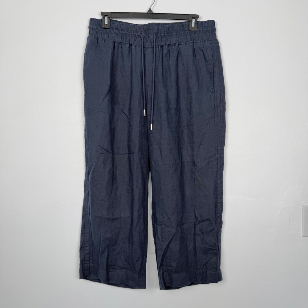 Quince 100% European Linen Wide Leg Pants Deep Navy Blue Plus Size 1X Drawstring